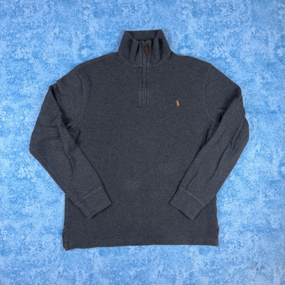 Polo Ralph Lauren Mens Estate Rib Quarter Zip Pullover Charcoal Grey Small